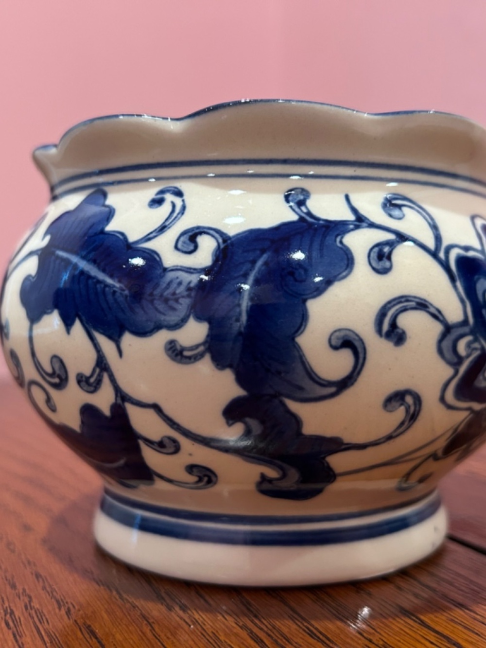 Blue and White Floral Ceramic Planter - Classic Home Art - Picture 4 of 8